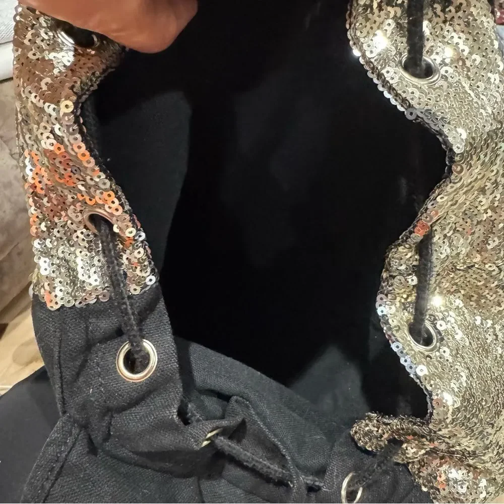 Victoria’s Secret PINK Gold Sequin Drawstring Backpack Large